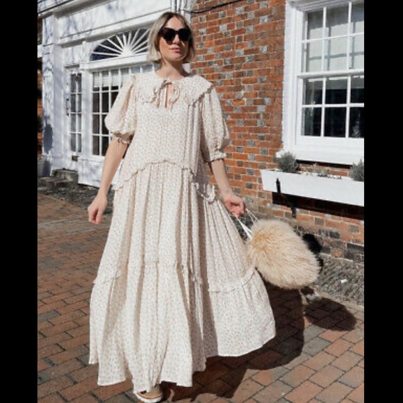 ZARA Floral Printed Muslin Midi Dress Ecru Beige - Picture 15 of 16